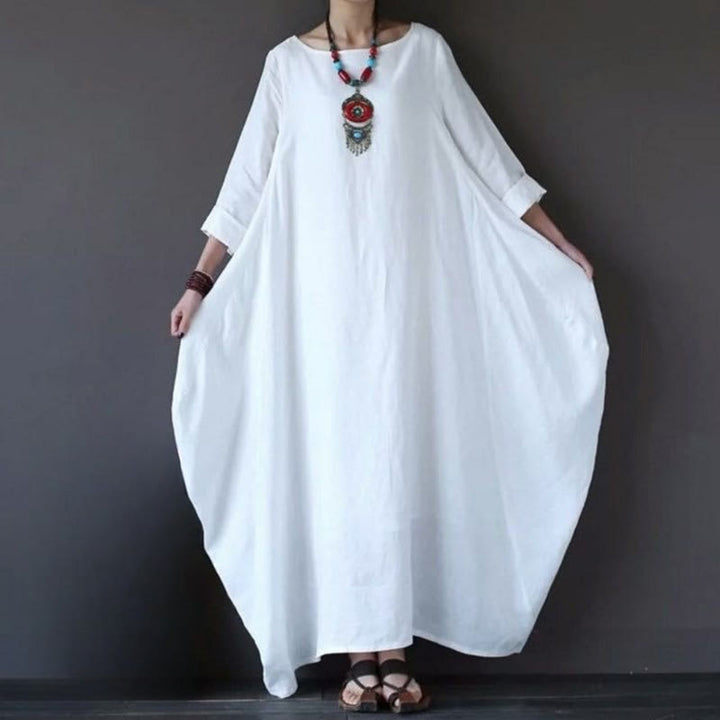 Buddha Stones Maxi jurk voor dames met driekwartmouwen in effen kleur - image 3