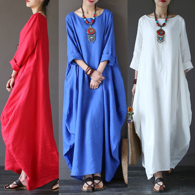 Buddha Stones Maxi jurk voor dames met driekwartmouwen in effen kleur - image 7