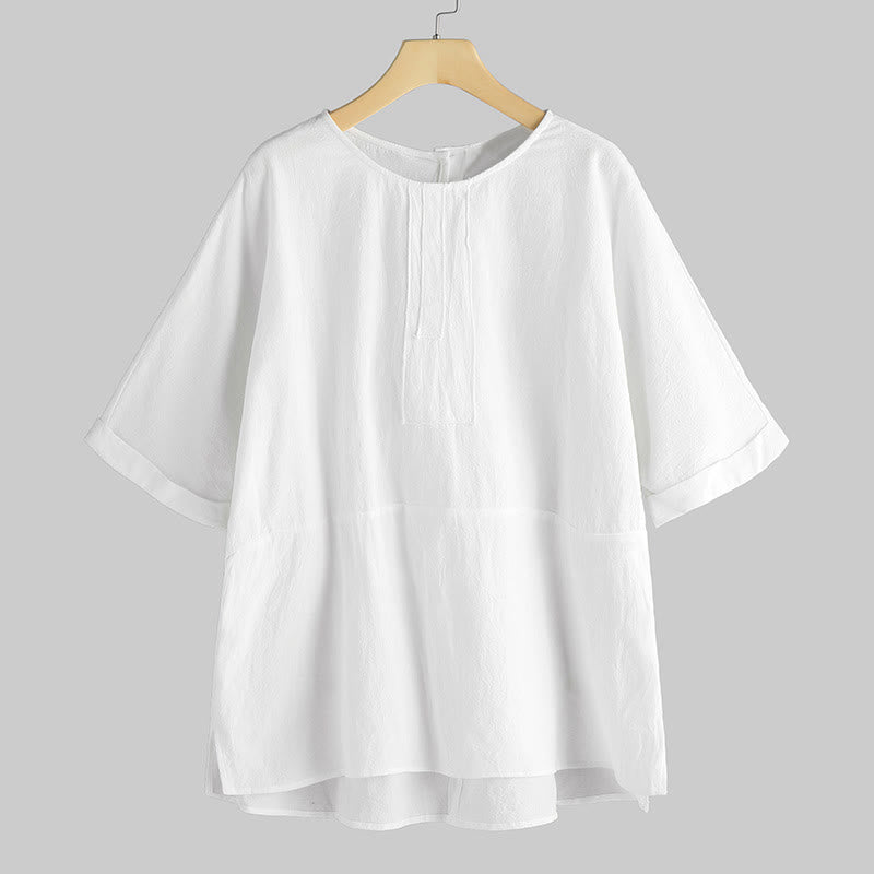 Buddha Stones Zomers casual Ronde hals T-shirt met korte mouwen, ronde Mouwlengte en zijsplit voor dames - Bloemenwit - US20, UK/AU24, EU52 (5XL) - image 0