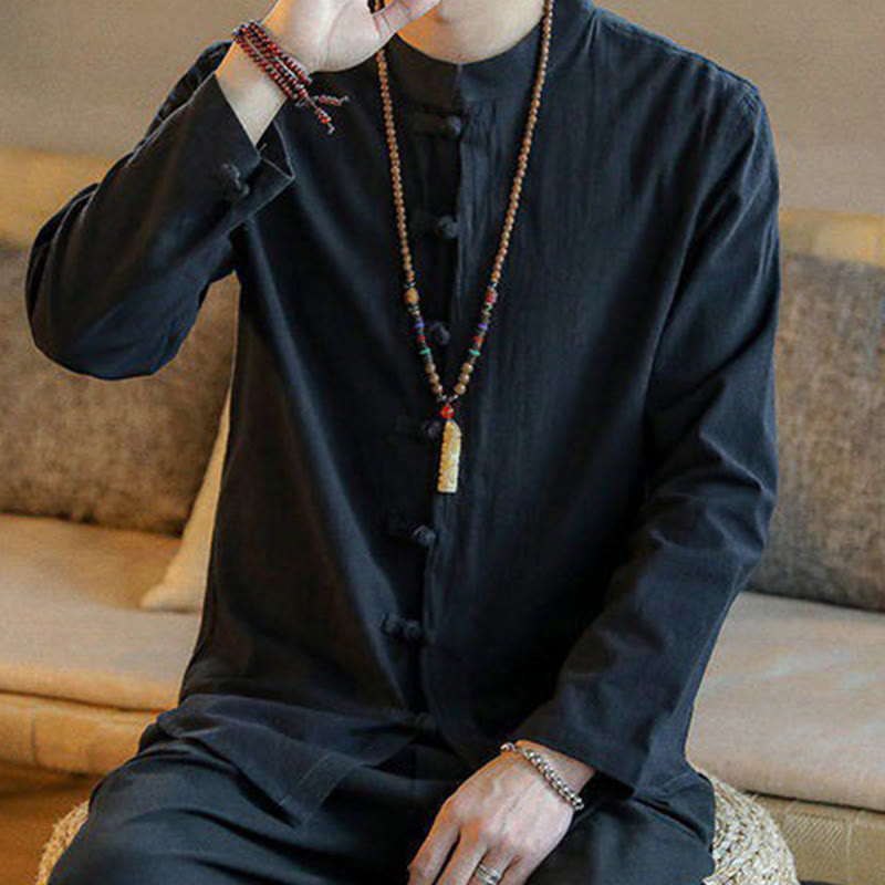 Buddha Stones Casual herenoverhemd met opstaande kraag, kikkerknopen en Lange mouw. - image 9