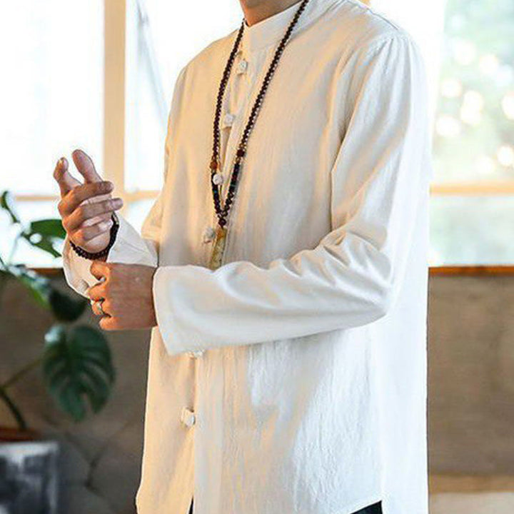Buddha Stones Casual herenoverhemd met opstaande kraag, kikkerknopen en Lange mouw. - image 3