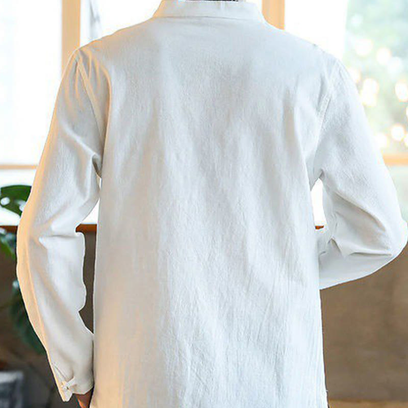 Buddha Stones Casual herenoverhemd met opstaande kraag, kikkerknopen en Lange mouw. - image 1