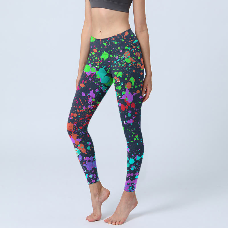 Buddha Stones Zwarte sportlegging met spetterinktprint, yogabroek voor dames - Zwart - US18, UK/AU22, EU50 (4XL) - image 0