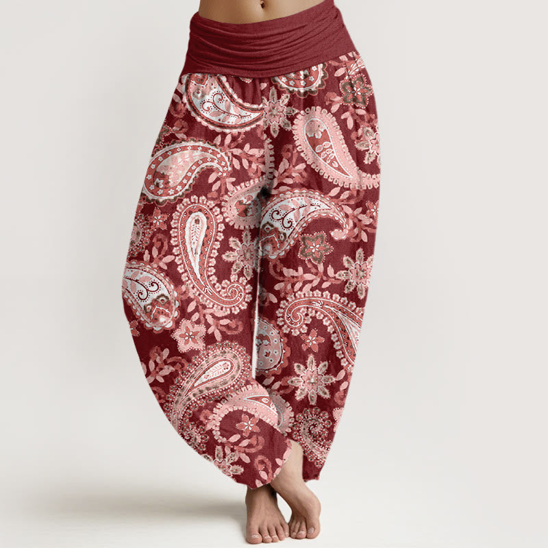 Buddha Stones Casual katoenen harembroek met paisleyprint voor dames, elastische Taille - Bruin - US22, UK/AU26, EU54 (6XL) - image 0