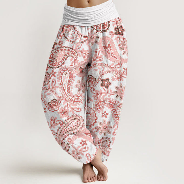 Buddha Stones Casual katoenen harembroek met paisleyprint voor dames, elastische Taille - Sneeuw - US22, UK/AU26, EU54 (6XL) - image 4