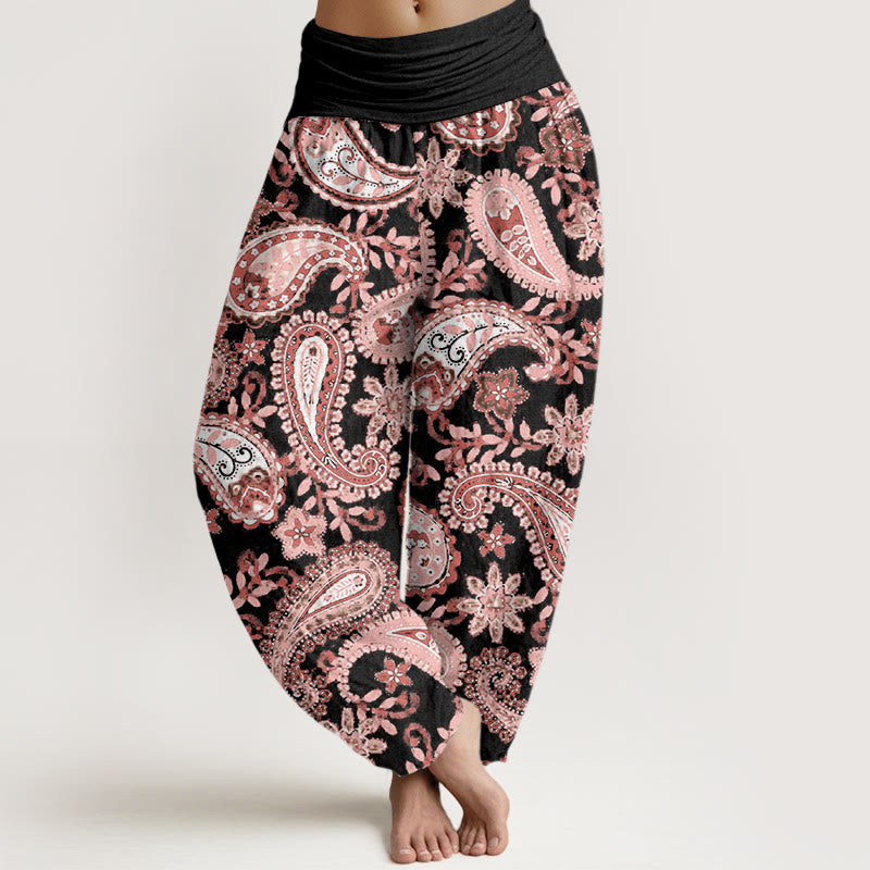 Buddha Stones Casual katoenen harembroek met paisleyprint voor dames, elastische Taille - Zwart - US22, UK/AU26, EU54 (6XL) - image 7