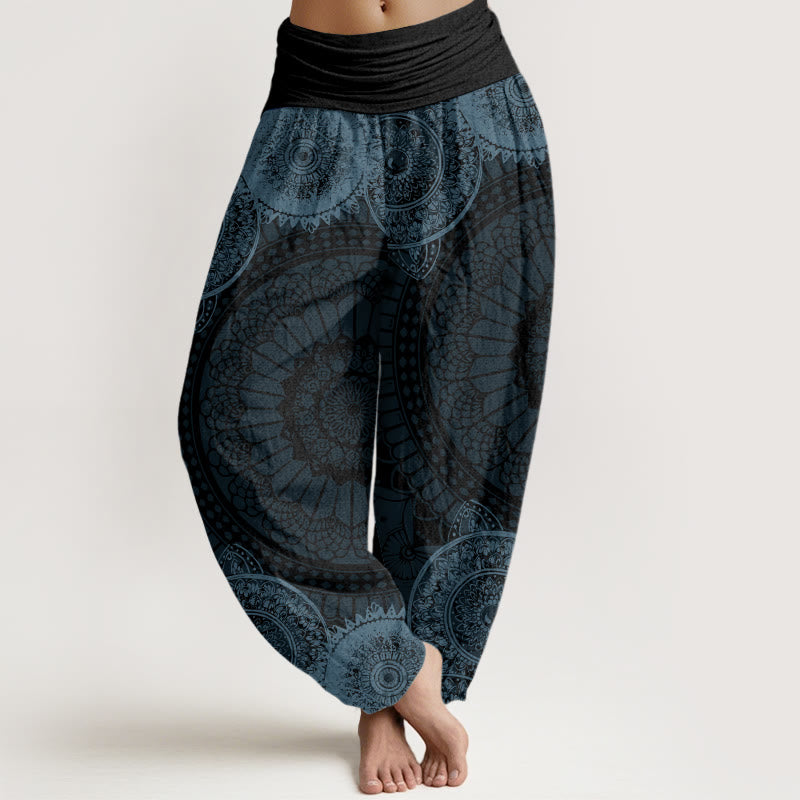 Buddha Stones Dames harembroek met elastische Taille en cirkelvormig mandala-design van katoen - Grijs - US22, UK/AU26, EU54 (6XL) - image 4
