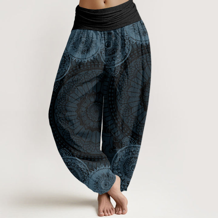 Buddha Stones Dames harembroek met elastische Taille en cirkelvormig mandala-design van katoen - Grijs - US22, UK/AU26, EU54 (6XL) - image 4