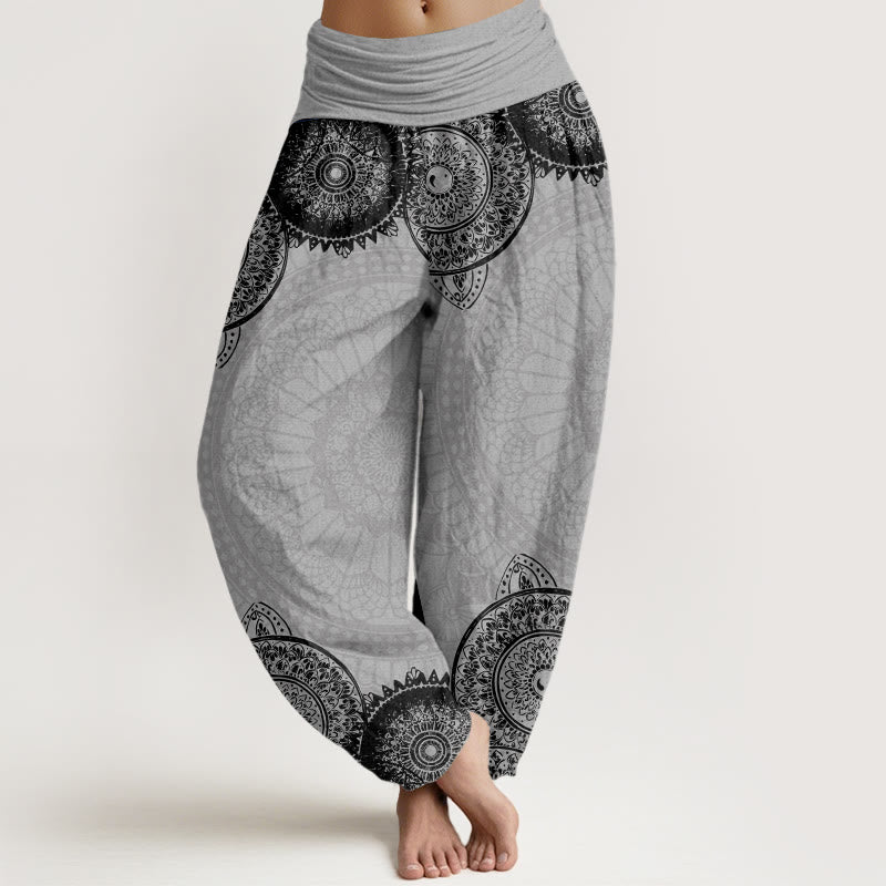 Buddha Stones Dames harembroek met elastische Taille en cirkelvormig mandala-design van katoen - Lichtgrijs - US22, UK/AU26, EU54 (6XL) - image 7