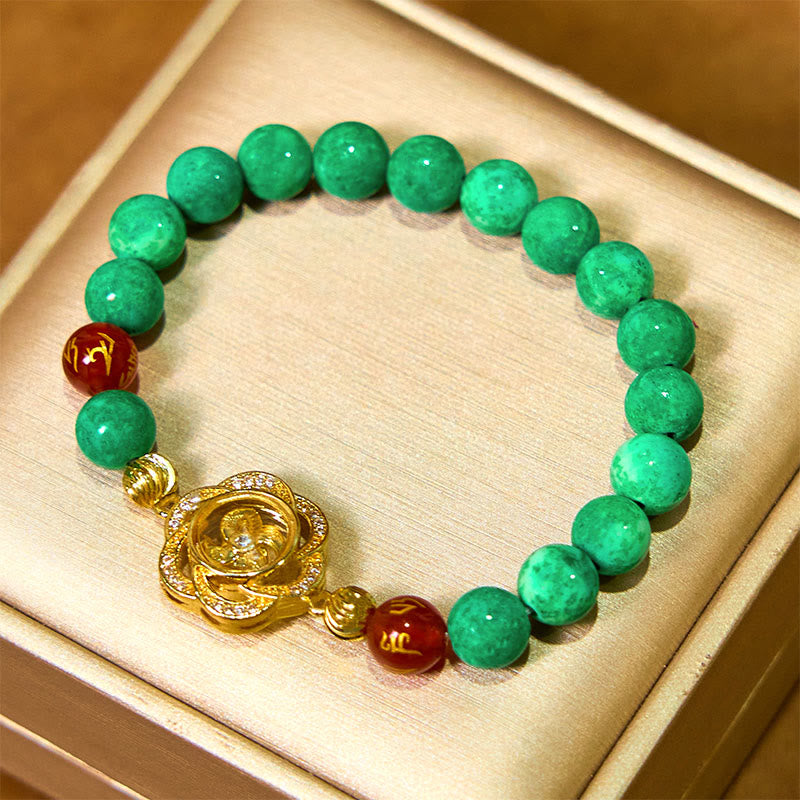 Buddha Stones Armband met natuurlijke jade Om Mani Padme Hum Cyclone bedel, symbool voor voorspoed - image 1