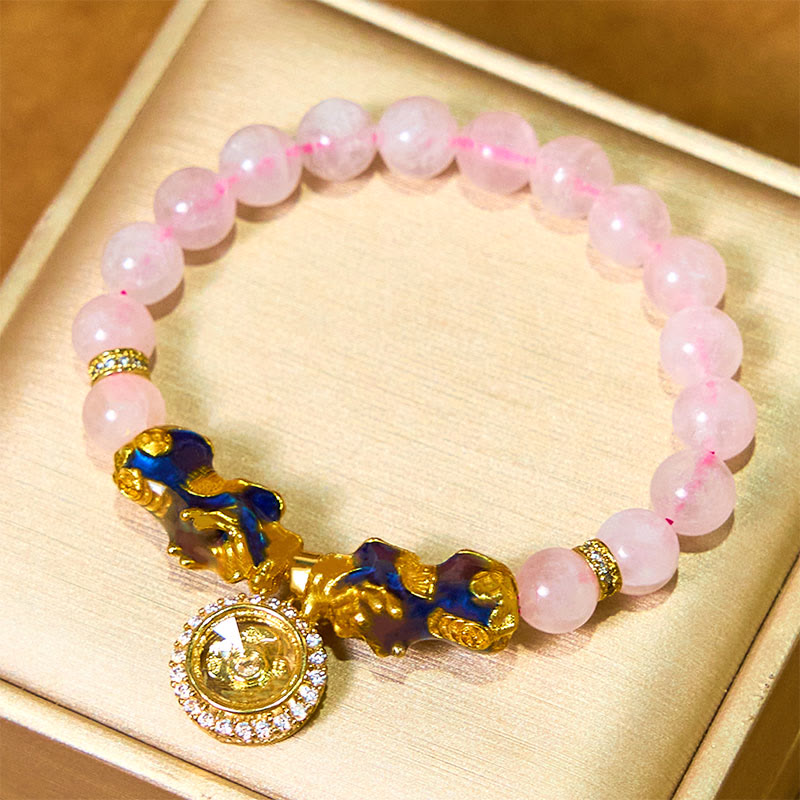 Buddha Stones Roze kristallen armband met kleurverandering, dubbele PiXiu cycloon bedel, Armband - image 1