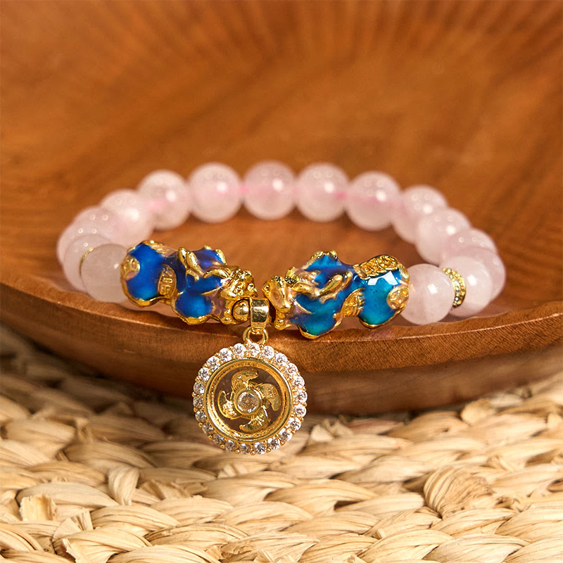 Buddha Stones Roze kristallen armband met kleurverandering, dubbele PiXiu cycloon bedel, Armband - Roze kristallen PiXiu(Polsomtrek: 15-17 cm) - image 0