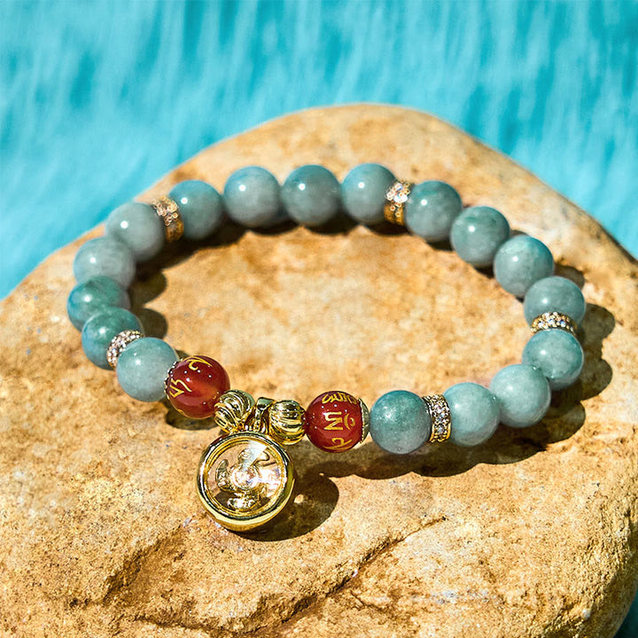 Buddha Stones Natuurlijke groene jade Om Mani Padme Hum Cyclone Armband - image 5