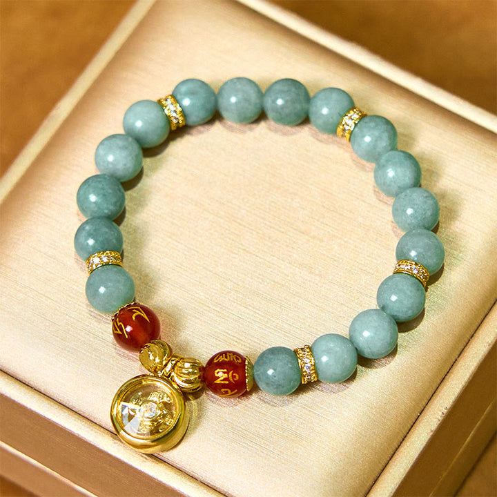 Buddha Stones Natuurlijke groene jade Om Mani Padme Hum Cyclone Armband - image 2