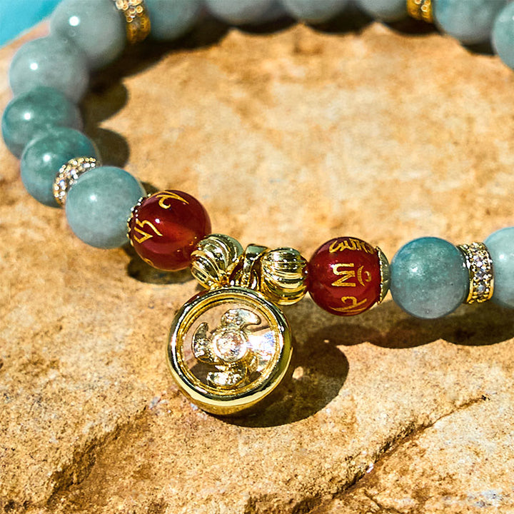 Buddha Stones Natuurlijke groene jade Om Mani Padme Hum Cyclone Armband - image 6