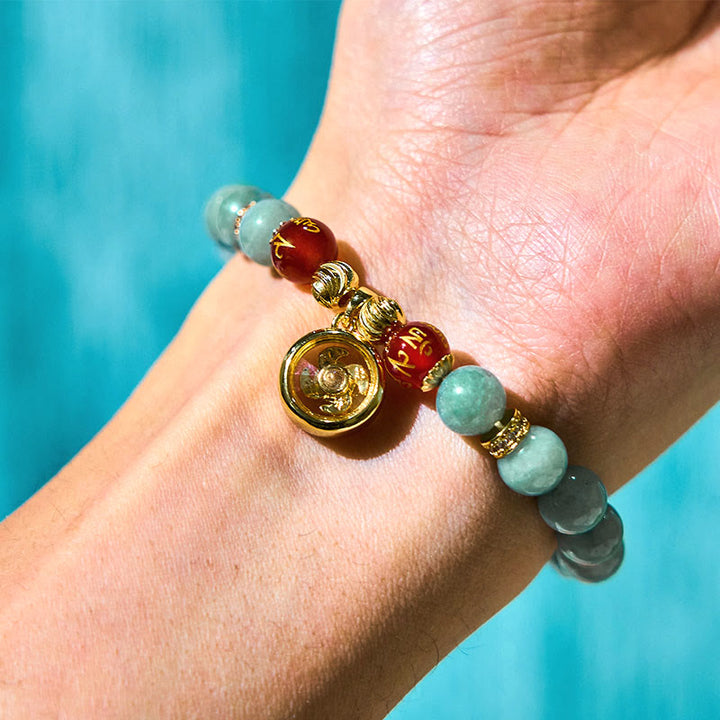 Buddha Stones Natuurlijke groene jade Om Mani Padme Hum Cyclone Armband - image 3