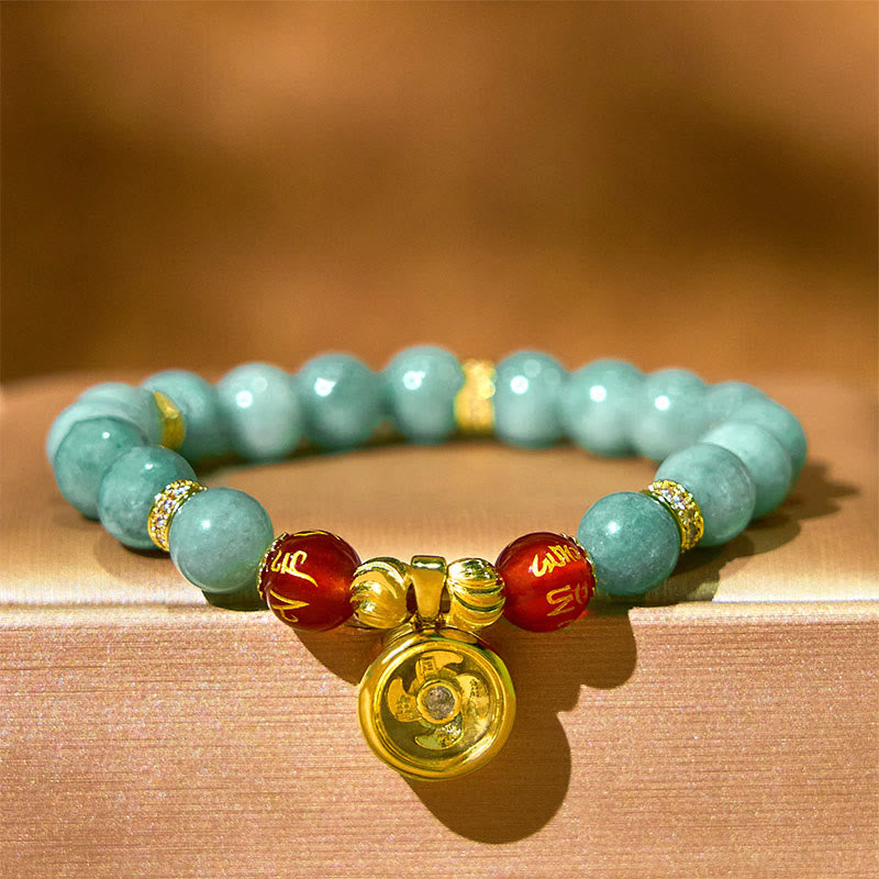 Buddha Stones Natuurlijke groene jade Om Mani Padme Hum Cyclone Armband - image 1