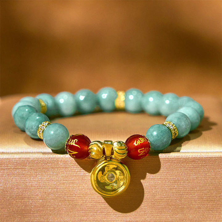 Buddha Stones Natuurlijke groene jade Om Mani Padme Hum Cyclone Armband - image 1