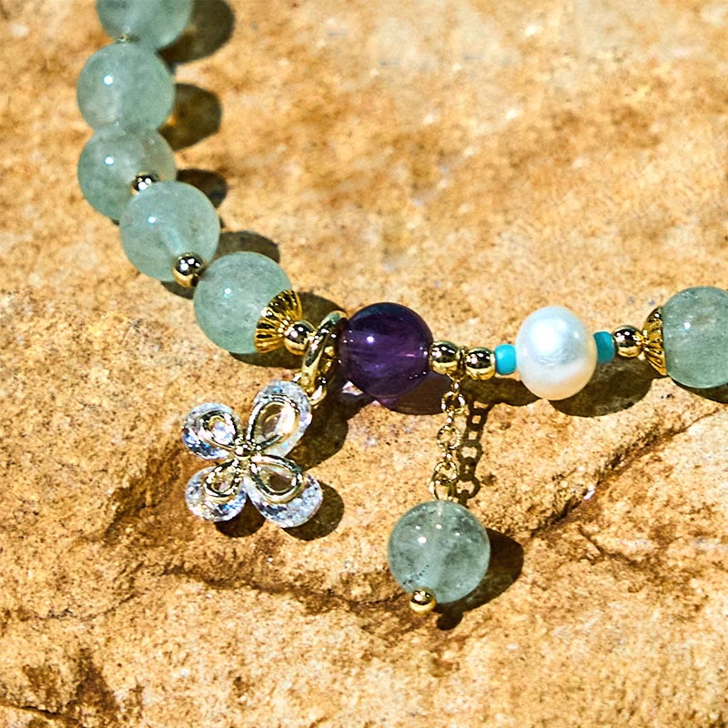 Buddha Stones Natuurlijke aardbeikwarts Groene aardbeikwarts vlinderbedel Armband - image 14