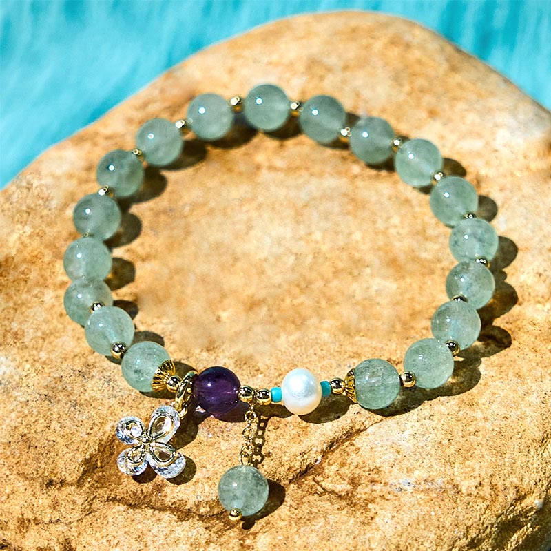 Buddha Stones Natuurlijke aardbeikwarts Groene aardbeikwarts vlinderbedel Armband - image 11