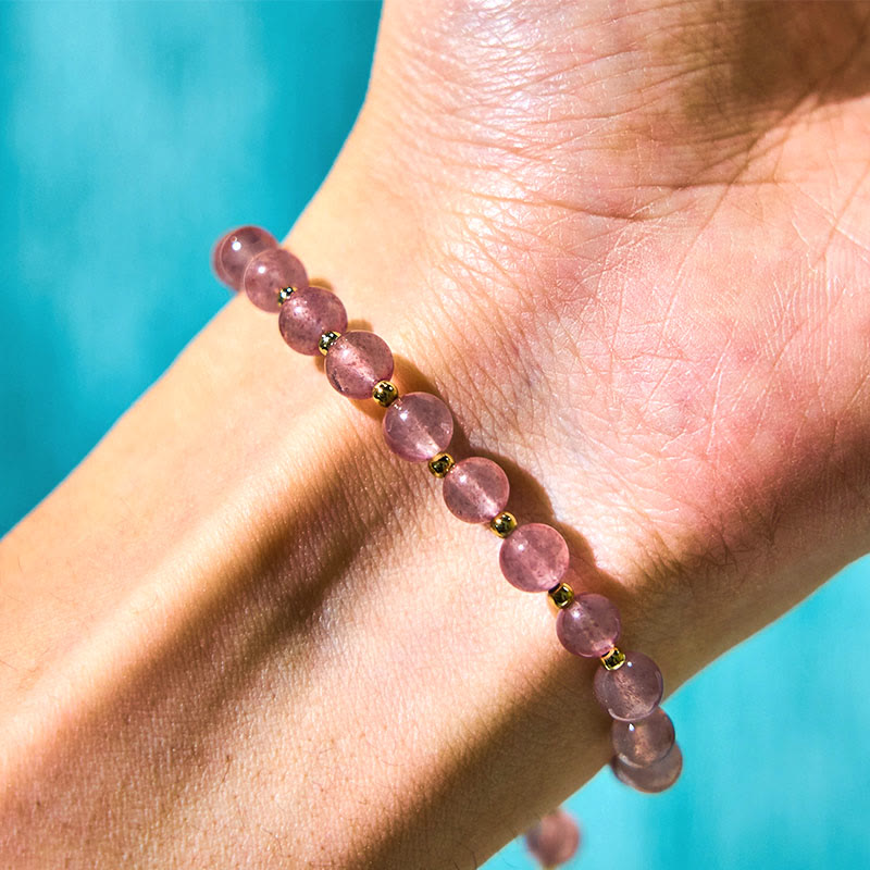 Buddha Stones Natuurlijke aardbeikwarts Groene aardbeikwarts vlinderbedel Armband - image 4