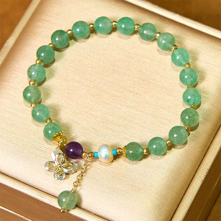 Buddha Stones Natuurlijke aardbeikwarts Groene aardbeikwarts vlinderbedel Armband - image 10