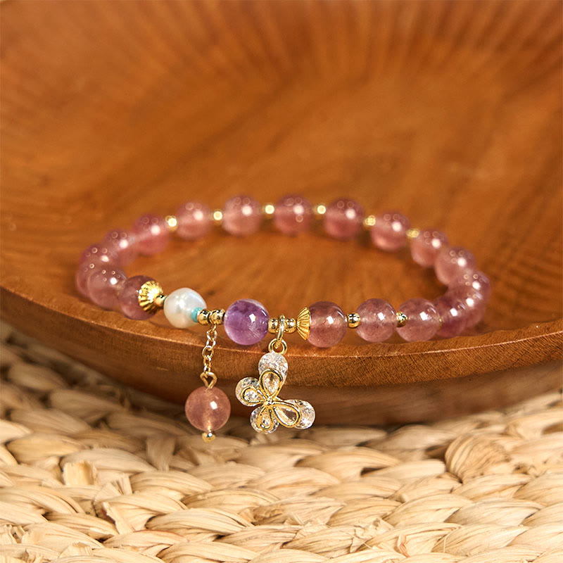 Buddha Stones Natuurlijke aardbeikwarts Groene aardbeikwarts vlinderbedel Armband - image 1