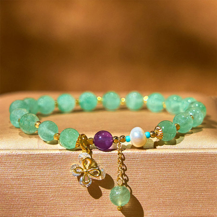 Buddha Stones Natuurlijke aardbeikwarts Groene aardbeikwarts vlinderbedel Armband - Groene aardbeikwarts (Polsomtrek 14-16 cm) - image 9