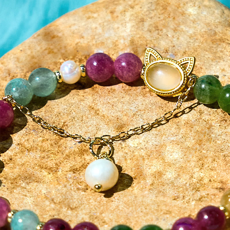 Buddha Stones Kleurrijke Toermalijn Gelukskat Positieve Armband - image 8