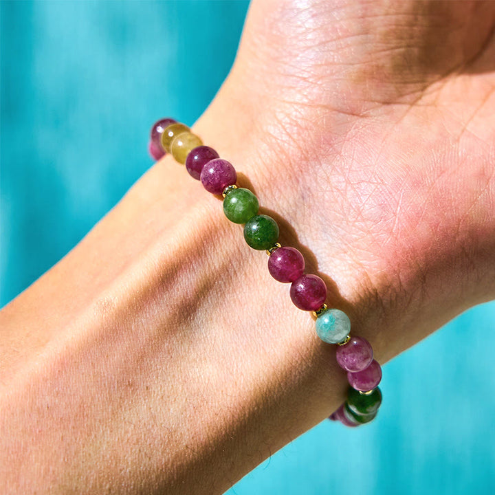 Buddha Stones Kleurrijke Toermalijn Gelukskat Positieve Armband - image 5