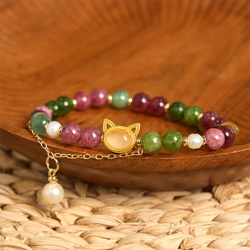Buddha Stones Kleurrijke Toermalijn Gelukskat Positieve Armband - image 6