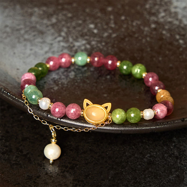 Buddha Stones Kleurrijke Toermalijn Gelukskat Positieve Armband - Toermalijn gelukskat (Polsomtrek: 14-16 cm) - image 0