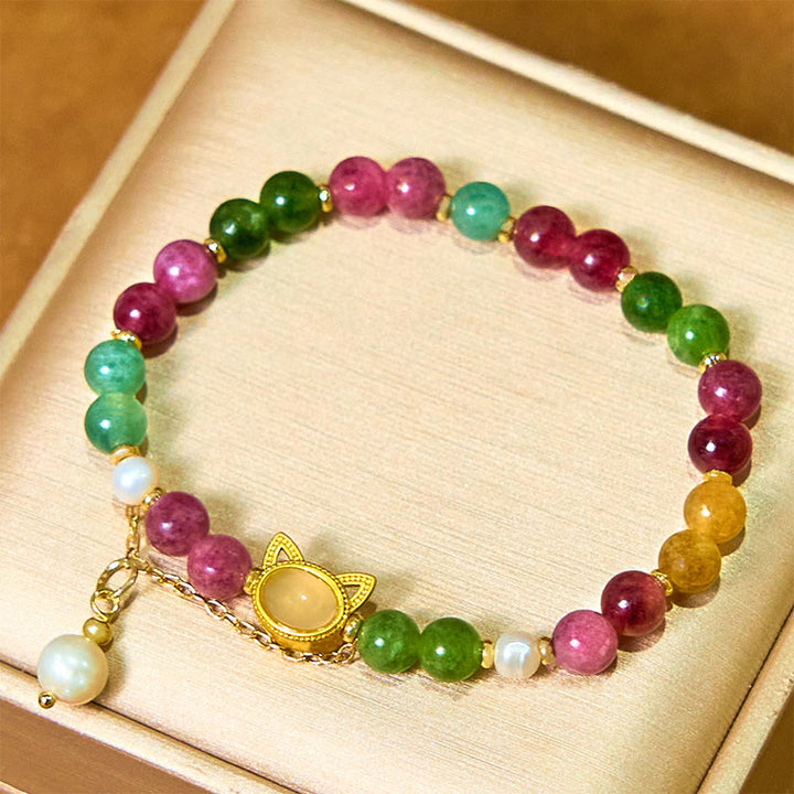 Buddha Stones Kleurrijke Toermalijn Gelukskat Positieve Armband - image 2