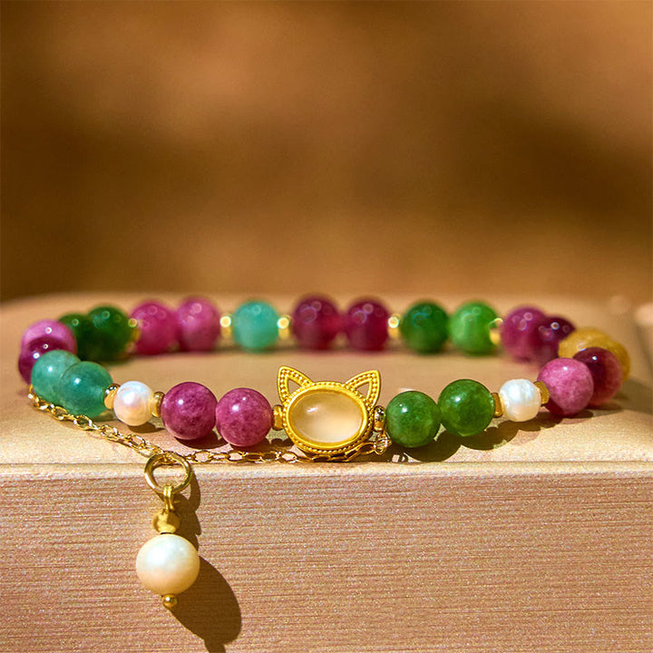 Buddha Stones Kleurrijke Toermalijn Gelukskat Positieve Armband - image 3