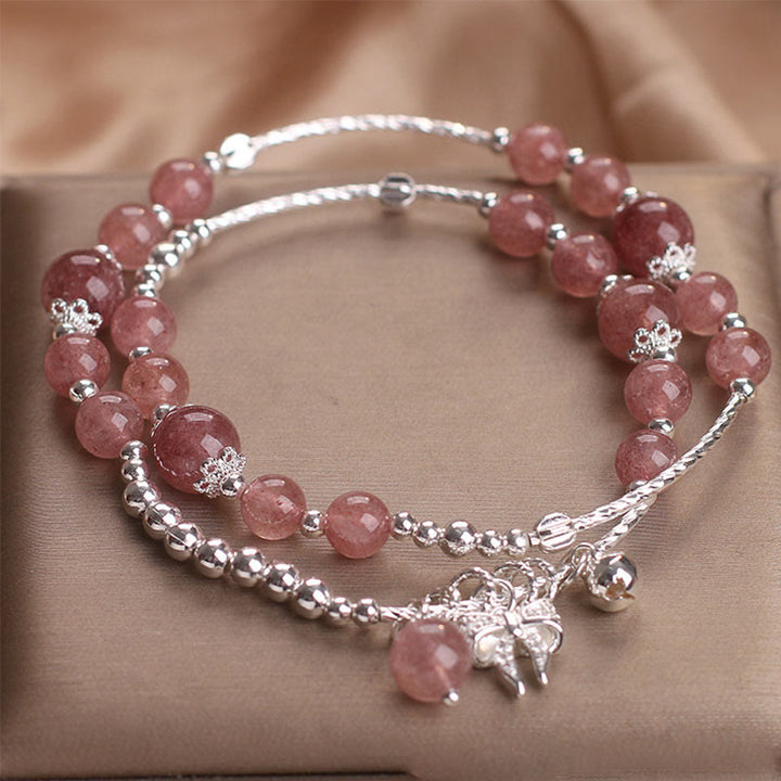 Buddha Stones Natuurlijke aardbeikwarts strikrozet bedeltje helende dubbele Armband - Aardbeikwarts (Polsomtrek 14-16 cm) - image 0