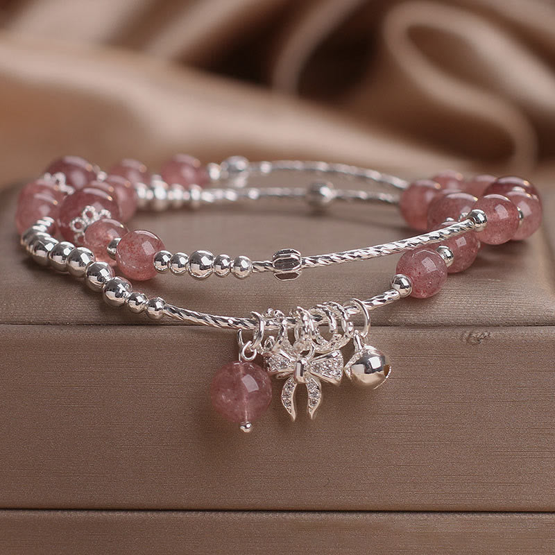 Buddha Stones Natuurlijke aardbeikwarts strikrozet bedeltje helende dubbele Armband - image 1
