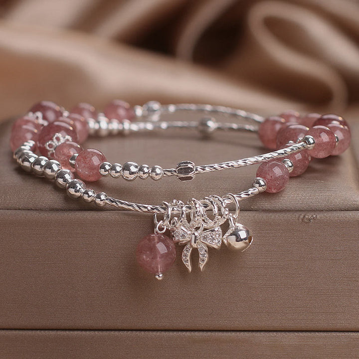 Buddha Stones Natuurlijke aardbeikwarts strikrozet bedeltje helende dubbele Armband - image 1