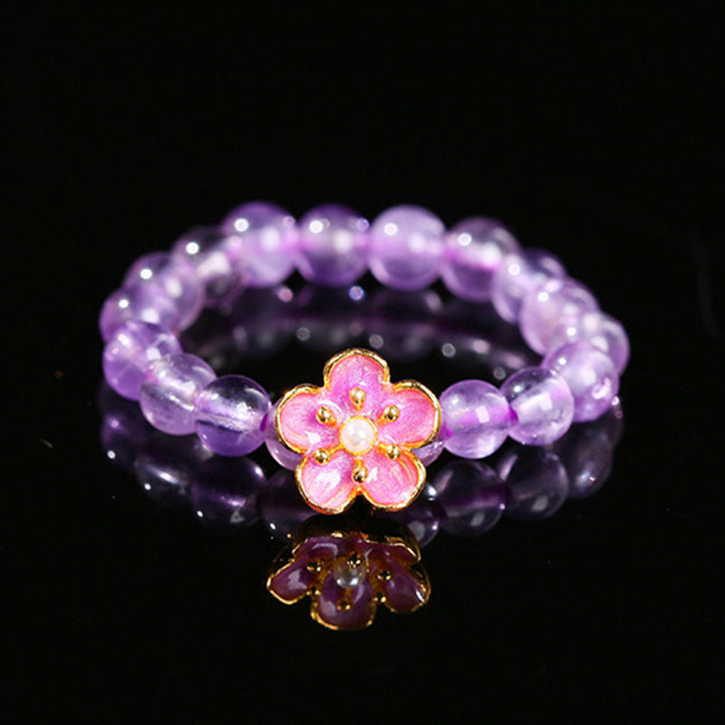 Buddha Stones 3 mm Amethist Perzikbloesem Elastisch Koord Ring - Amethist (elastische snaar) - image 0