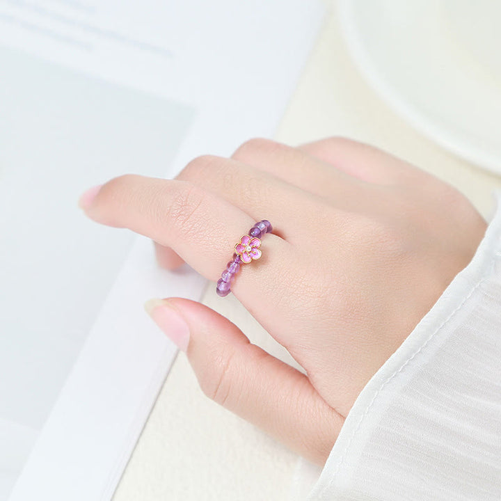 Buddha Stones 3 mm Amethist Perzikbloesem Elastisch Koord Ring - image 4