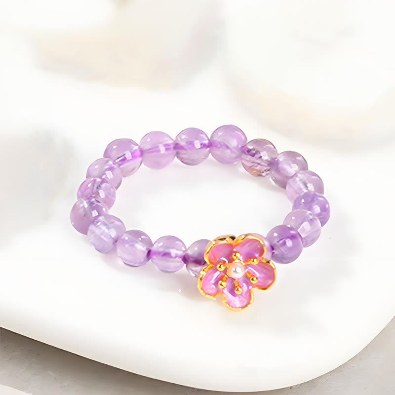 Buddha Stones 3 mm Amethist Perzikbloesem Elastisch Koord Ring - image 1