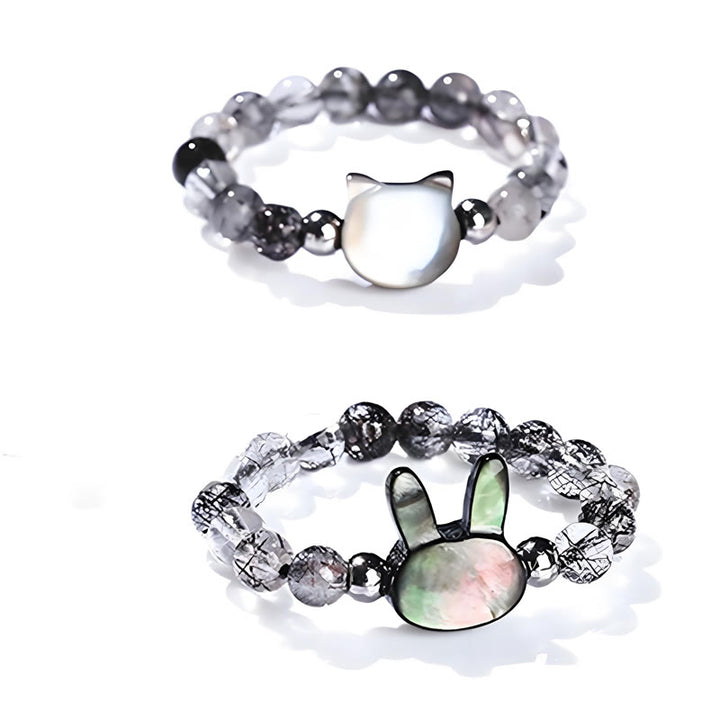 Buddha Stones 3 mm zwarte rutielkwarts Tridacna steen konijn kat Ring - image 14