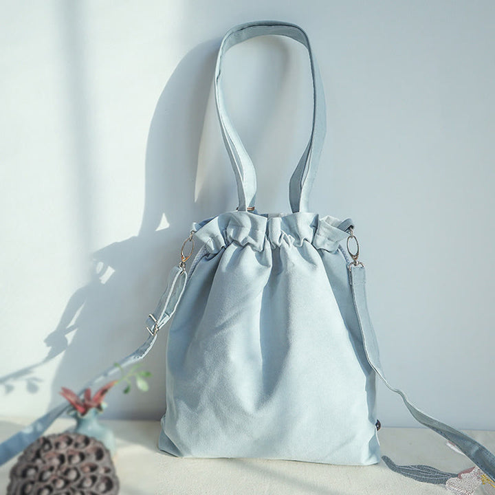 Buddha Stones Geborduurde groene, peer- en blauwe Epiphyllum canvas Schoudertas (crossbody), Schoudertas, Handtas - image 4