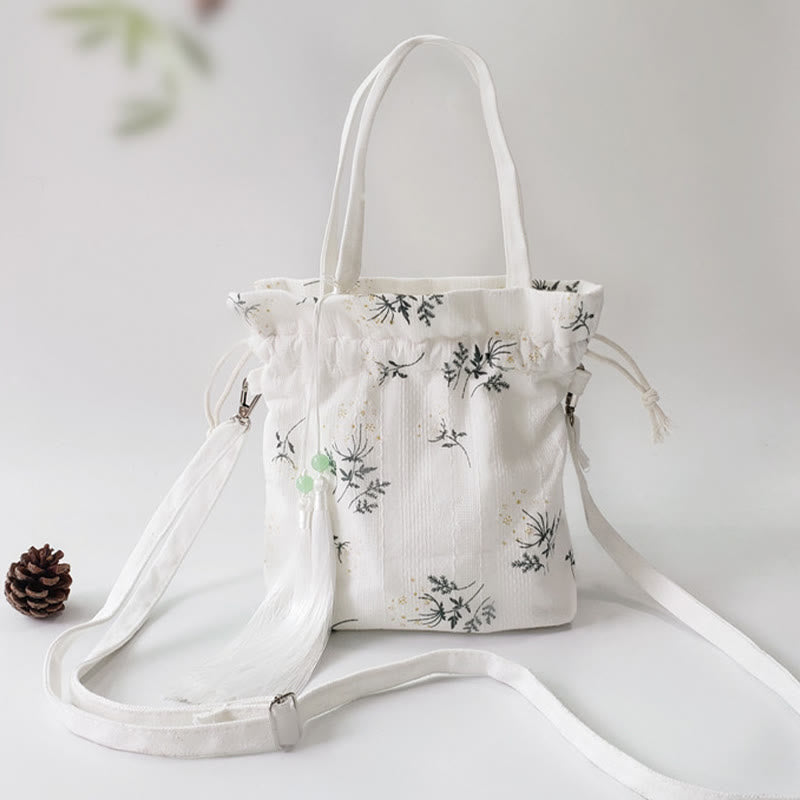 Buddha Stones Canvas draagtas met witte bloemen en groene bladeren, Schoudertas (crossbody), Schoudertas, Handtas - Wit 23*29cm - image 13
