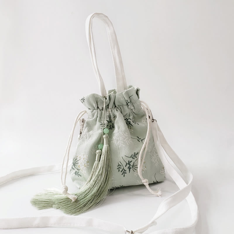 Buddha Stones Canvas draagtas met witte bloemen en groene bladeren, Schoudertas (crossbody), Schoudertas, Handtas - image 8