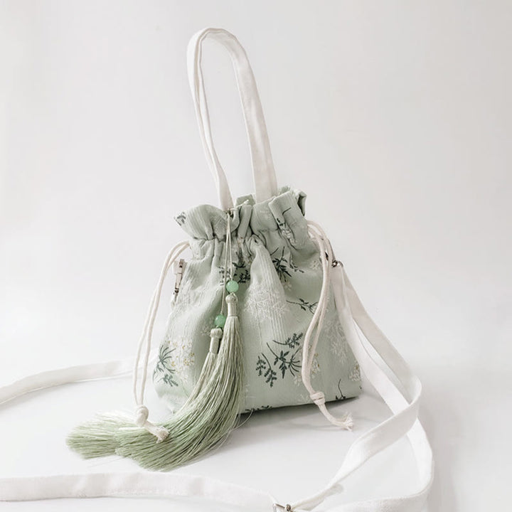 Buddha Stones Canvas draagtas met witte bloemen en groene bladeren, Schoudertas (crossbody), Schoudertas, Handtas - image 8