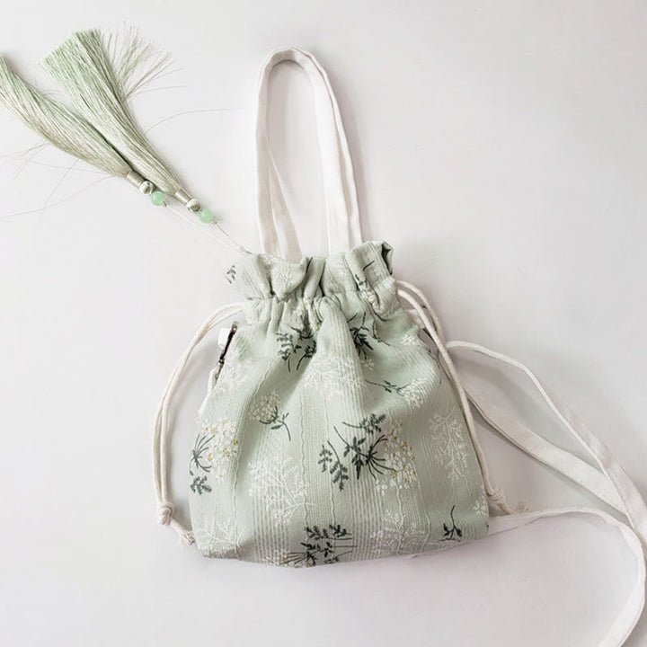 Buddha Stones Canvas draagtas met witte bloemen en groene bladeren, Schoudertas (crossbody), Schoudertas, Handtas - image 6