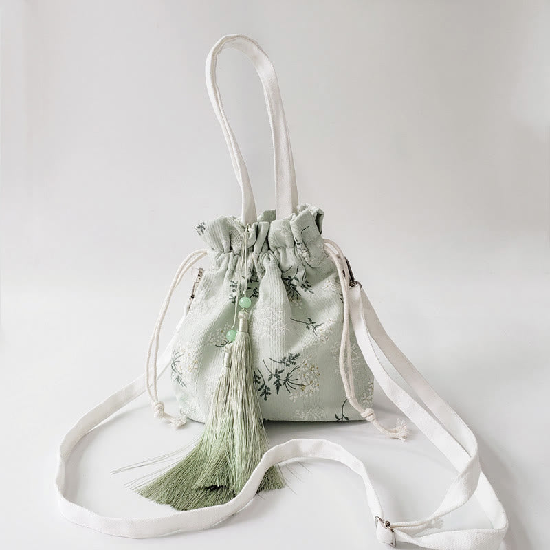 Buddha Stones Canvas draagtas met witte bloemen en groene bladeren, Schoudertas (crossbody), Schoudertas, Handtas - image 4