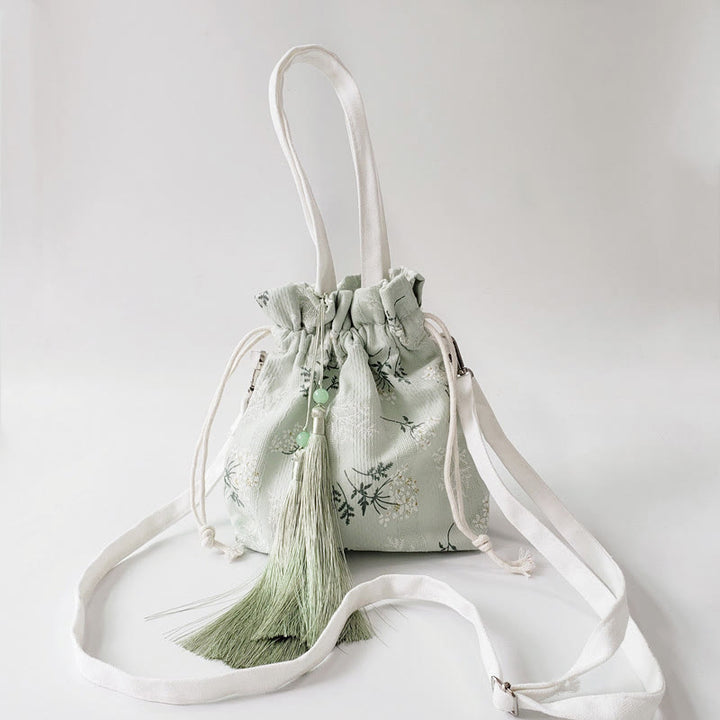 Buddha Stones Canvas draagtas met witte bloemen en groene bladeren, Schoudertas (crossbody), Schoudertas, Handtas - image 4