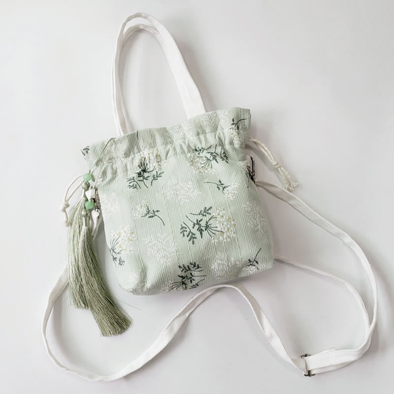 Buddha Stones Canvas draagtas met witte bloemen en groene bladeren, Schoudertas (crossbody), Schoudertas, Handtas - image 5