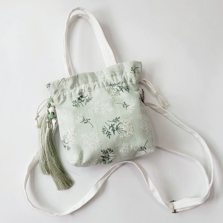 Buddha Stones Canvas draagtas met witte bloemen en groene bladeren, Schoudertas (crossbody), Schoudertas, Handtas - image 5